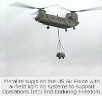 Airfield lighting system US Air Force in flight, as they use Aeronautical & General Instruments (AGI) Ltd lights to support their airfields